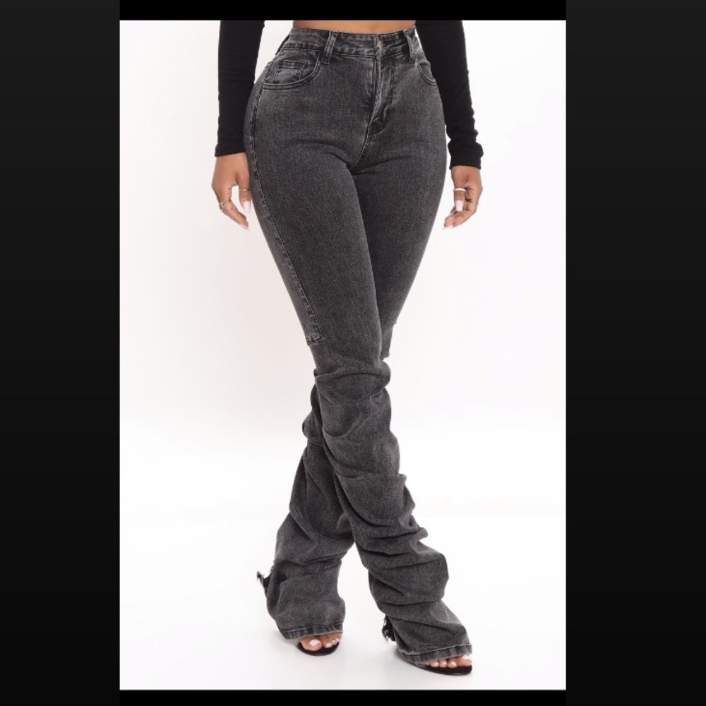 Black stacked jeans